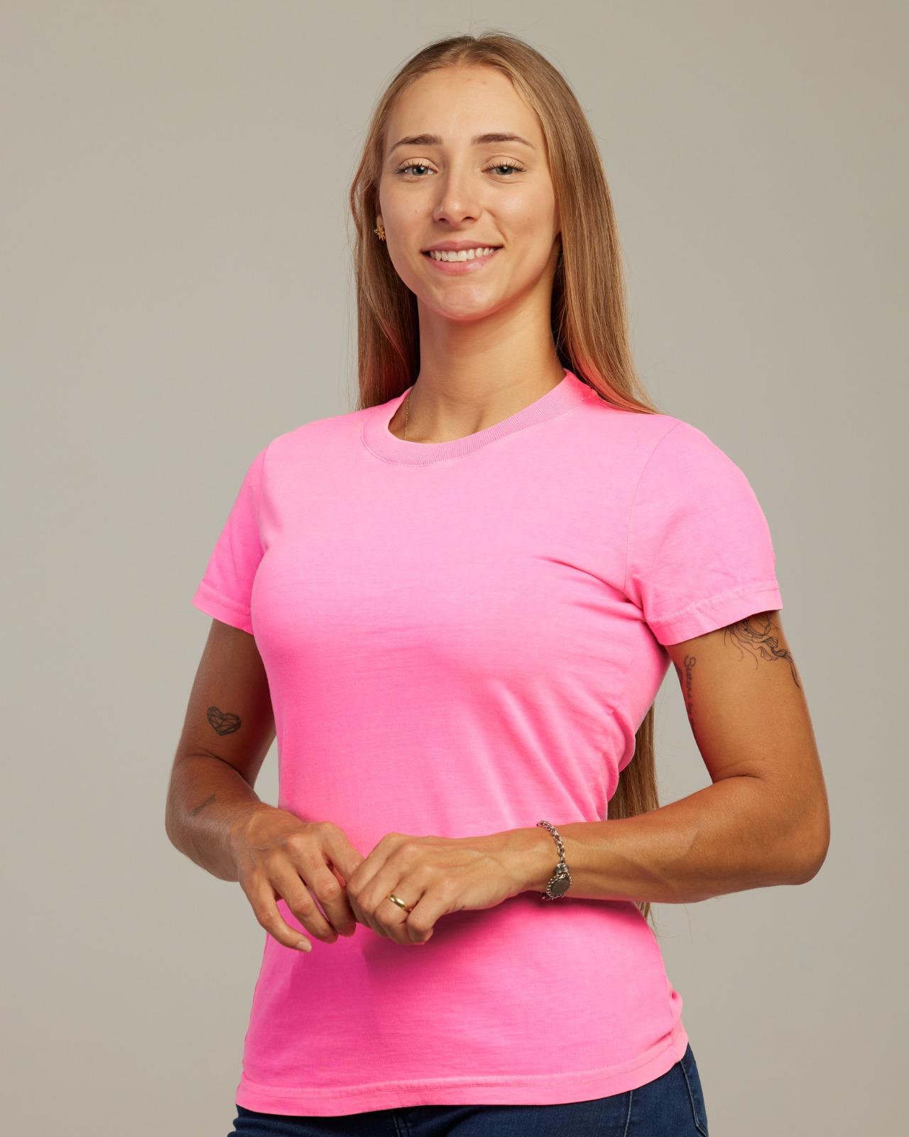 Camiseta Estonada Feminina Rosa Neon — Lunfe Studio — foto 2