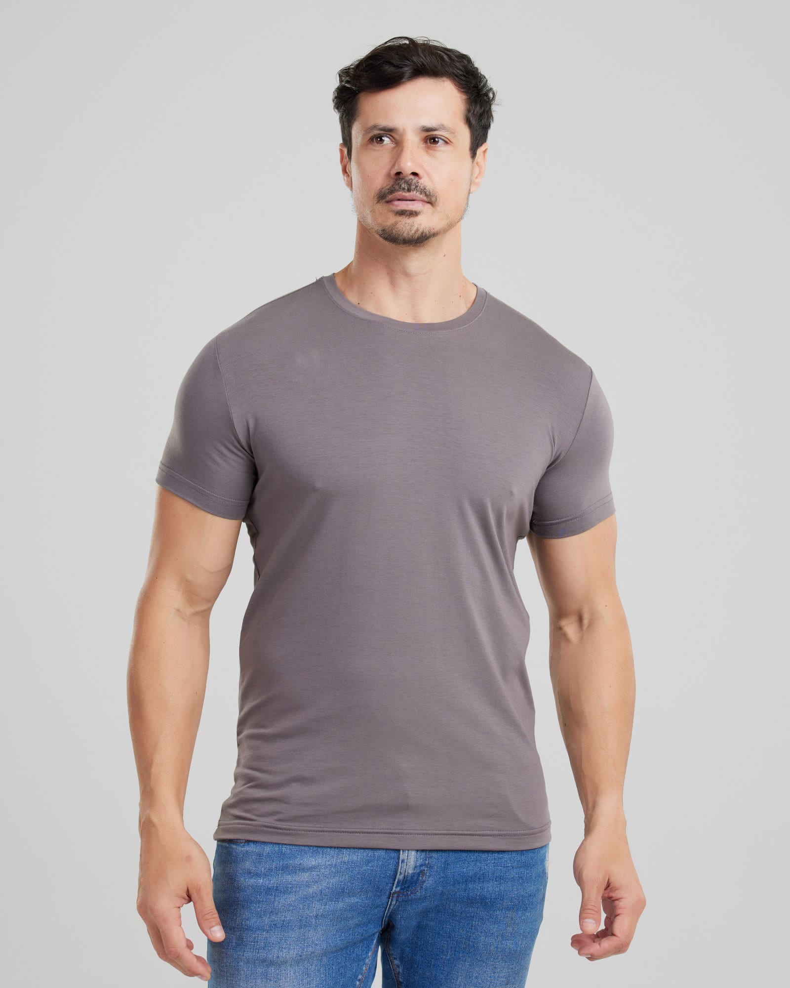 Camiseta Cotton Pima Slim Fit Cinza Escuro — Lunfe Studio — foto 7