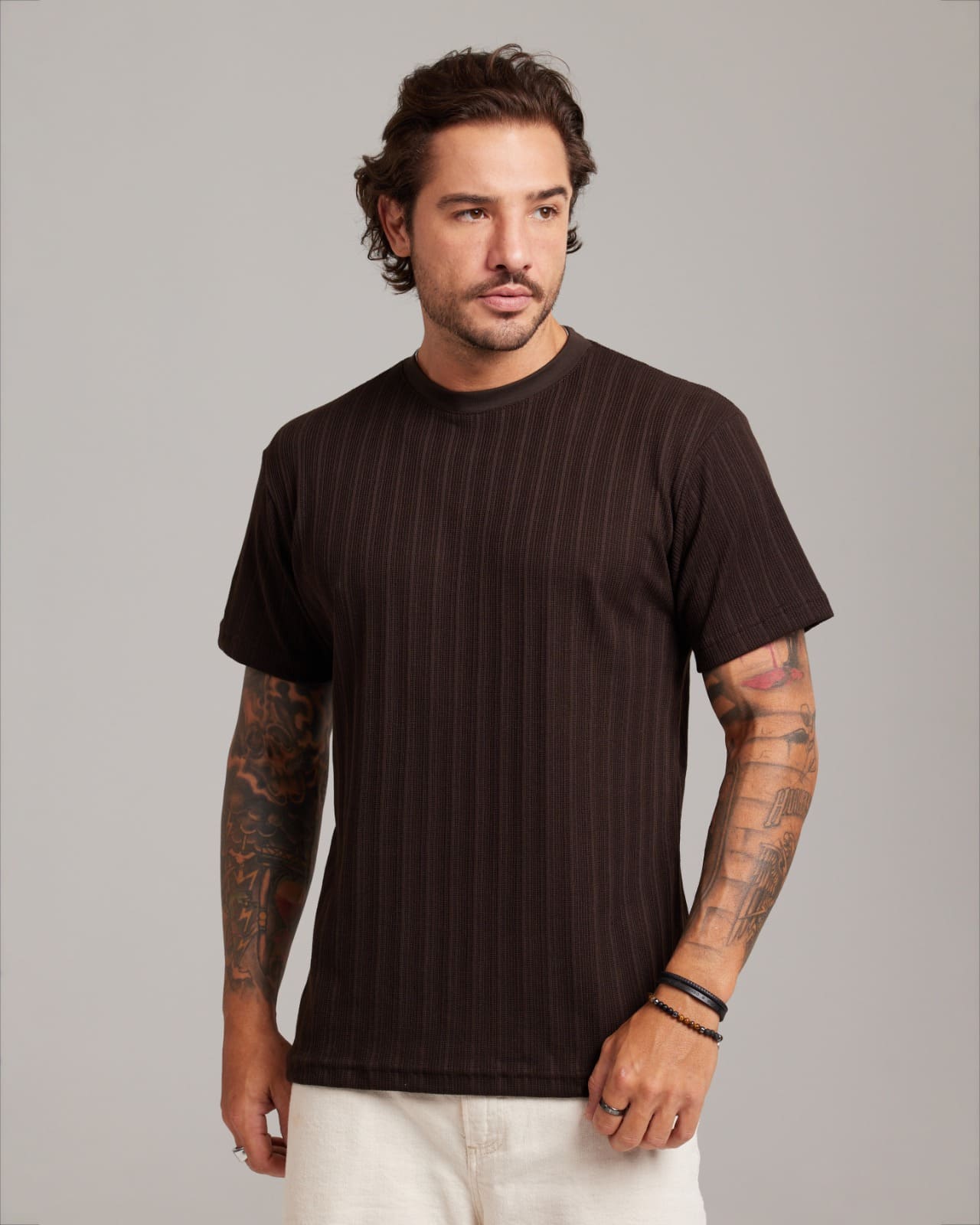 Camiseta Rib Wide Texture Marrom — Lunfe Studio — foto 4
